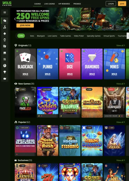Gaming lobby slots collection Wild Casino