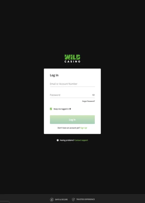 Secure player account login Wild Casino